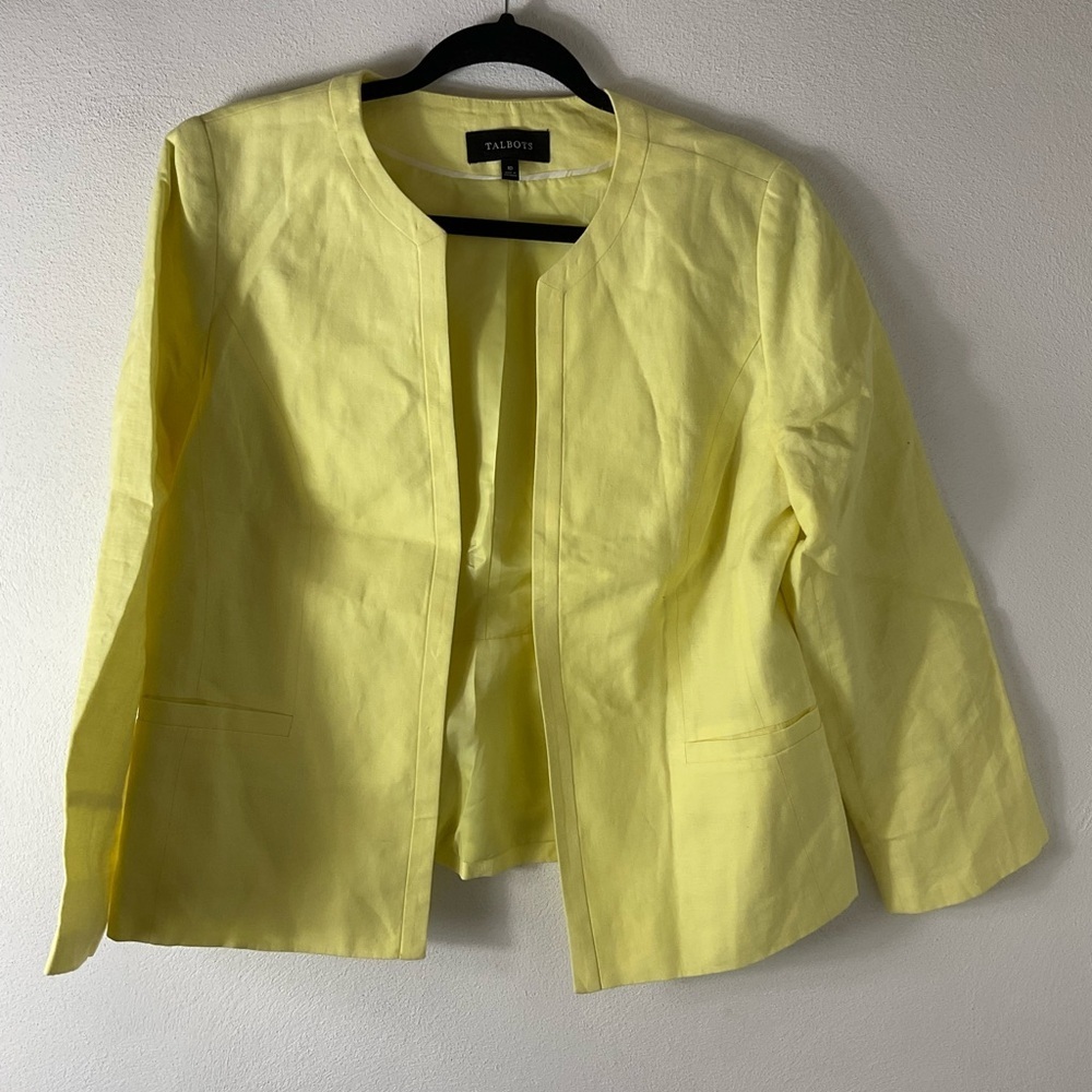 Talbots Yellow Open Linen Blazer Sz 10